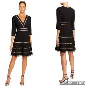 SHANI NWT Black Surplice V Neck Dress Size 8 Fit & Flare Trim Detail Whimsygoth